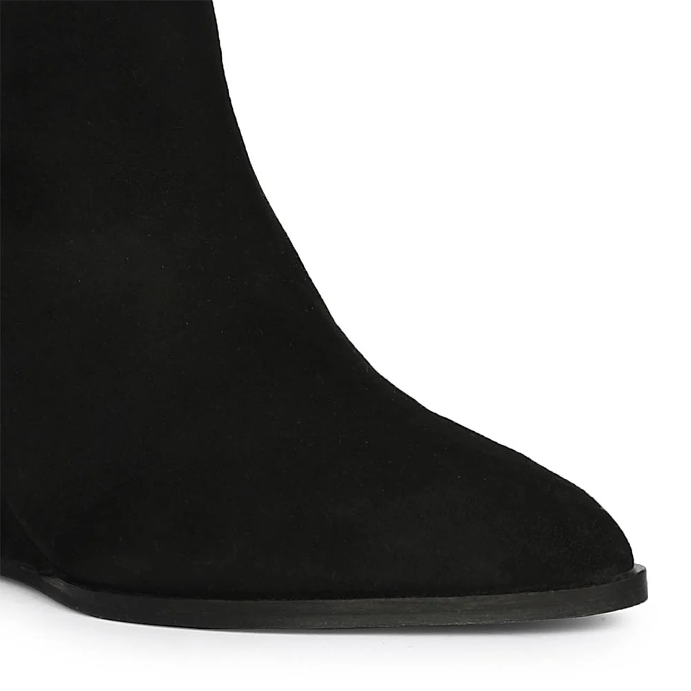 Saint Rosabel Pearl Black Suede Leather Wedge Ankle Boots - Image 7
