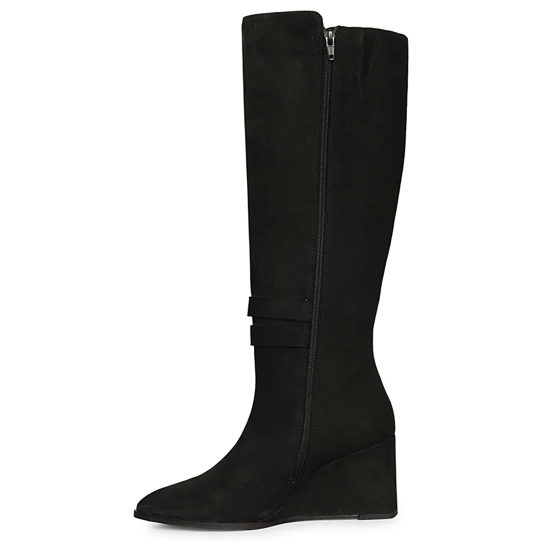 Saint Rosabel Black Suede Leather Wedge Long Boots - Image 3