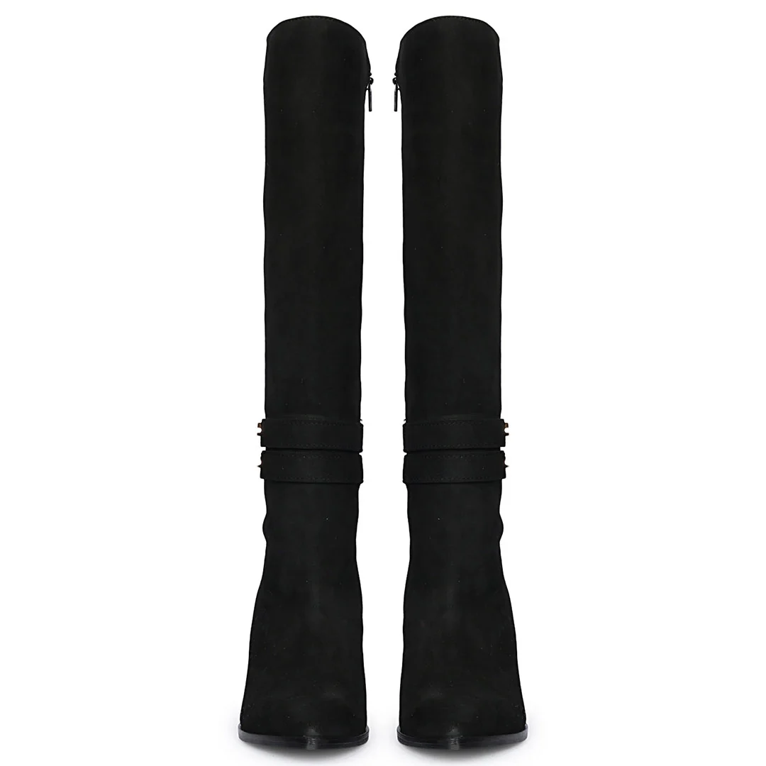 Saint Rosabel Black Suede Leather Wedge Long Boots - Image 4
