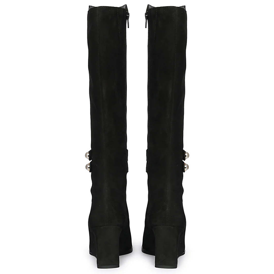 Saint Rosabel Black Suede Leather Wedge Long Boots - Image 5