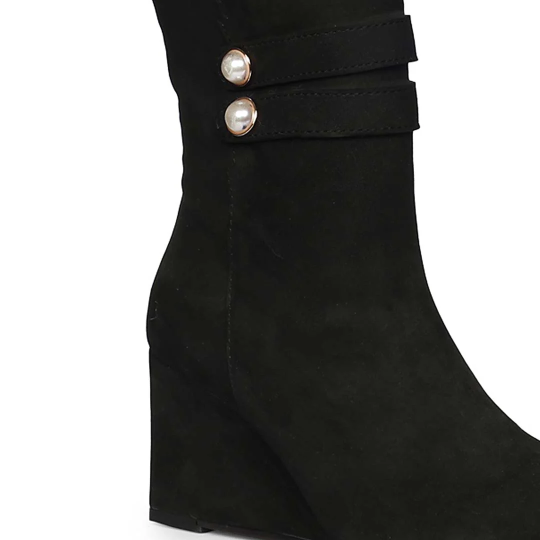Saint Rosabel Black Suede Leather Wedge Long Boots - Image 7
