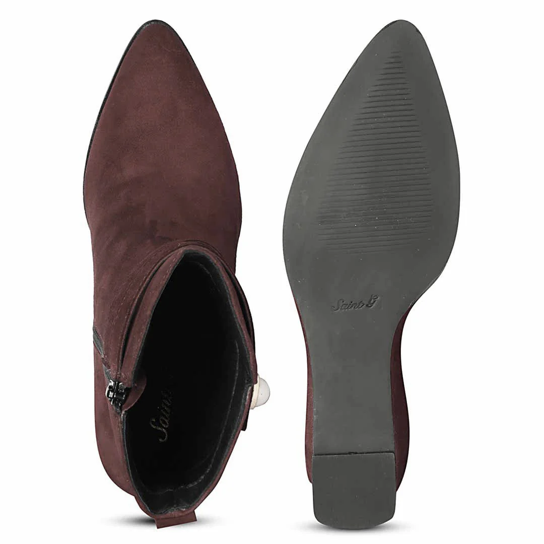 Saint Rosabel Pearl Bordo Suede Leather Wedge Ankle Boots - Image 5