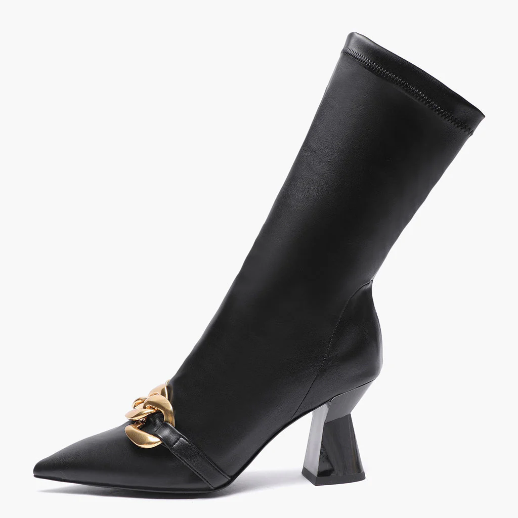 Saint Rosalie Black Stretch Napa Pointed Heel Calf Boots - Image 4