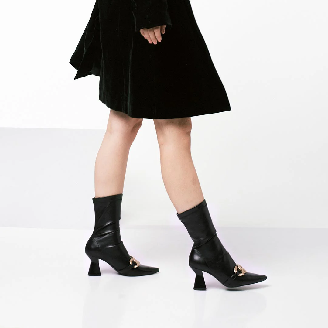 Saint Rosalie Black Stretch Napa Pointed Heel Calf Boots - Image 6