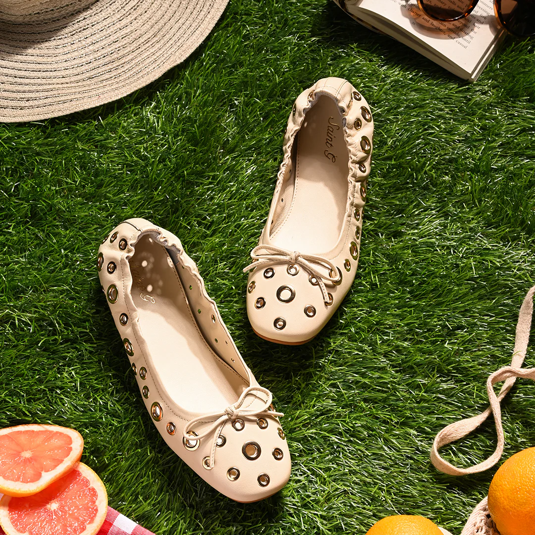 Saint Rovella Off White Eyelet Ballet Flats - Image 2