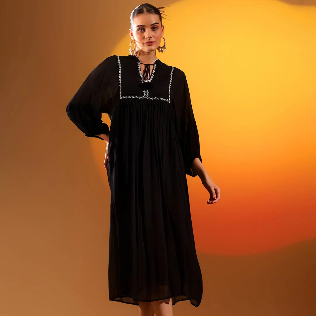 Saint Womens Charcoal Viscose Crepe Midi Dress - Image 2