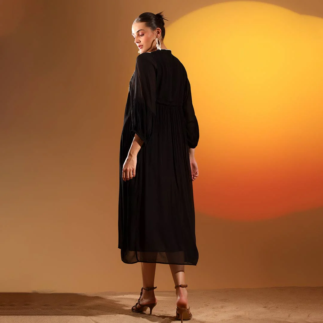 Saint Womens Charcoal Viscose Crepe Midi Dress - Image 3