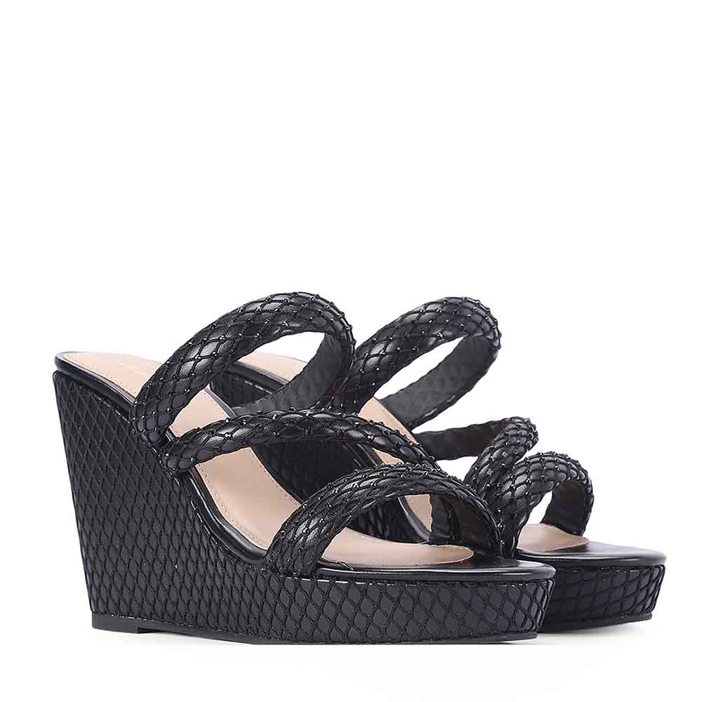 Saint Roxie Strass Cord Black Wedges - Image 2