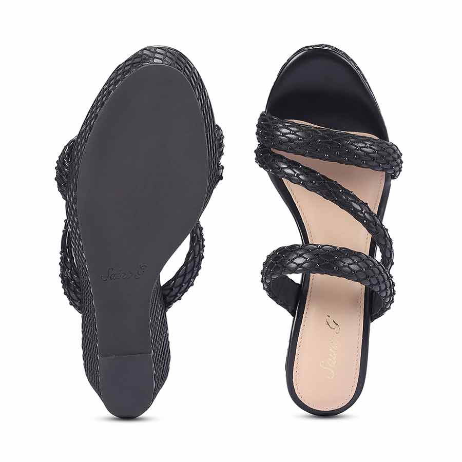 Saint Roxie Strass Cord Black Wedges - Image 6