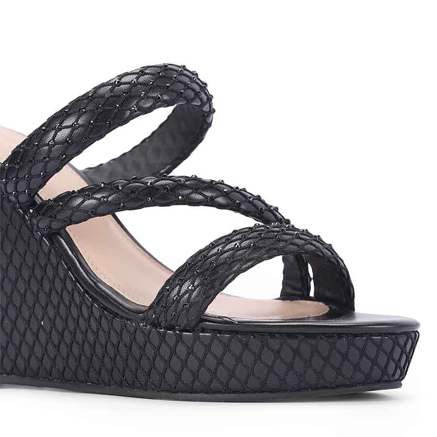 Saint Roxie Strass Cord Black Wedges - Image 7