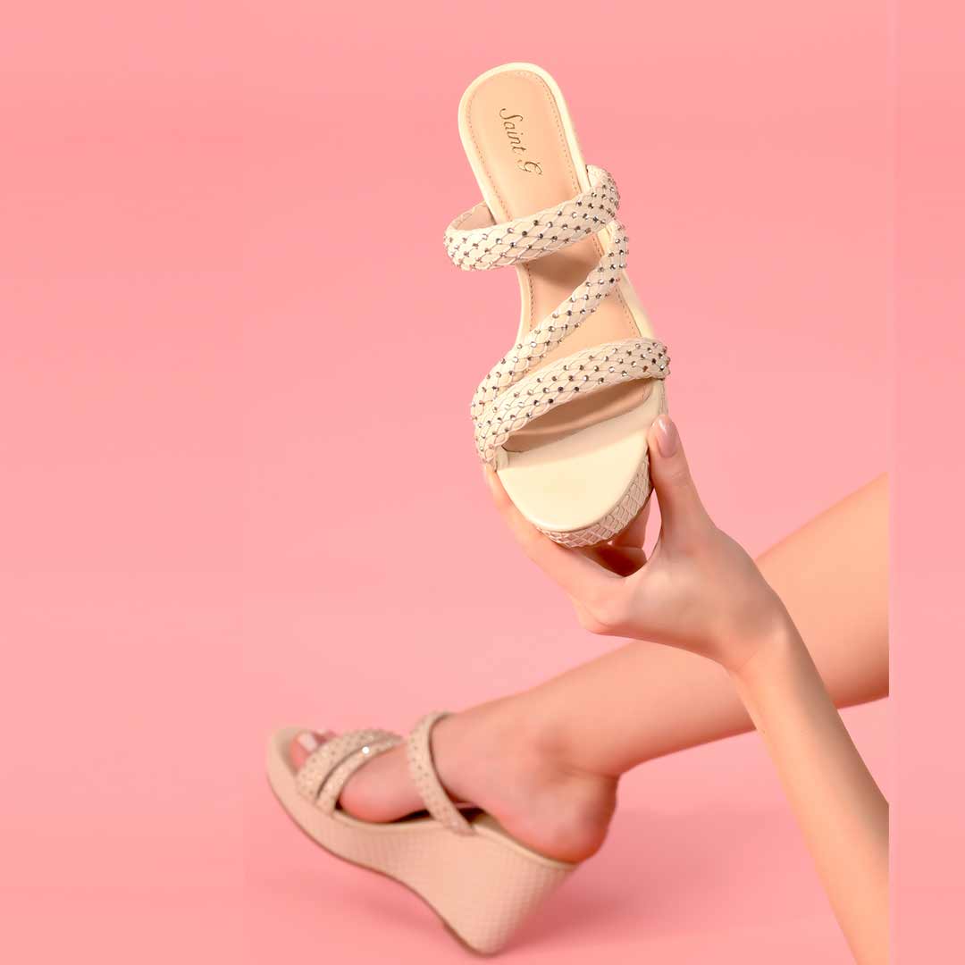 Saint Roxie Strass Cord Off White Wedges - Image 2