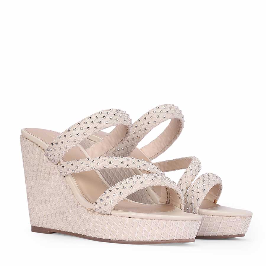 Saint Roxie Strass Cord Off White Wedges - Image 3