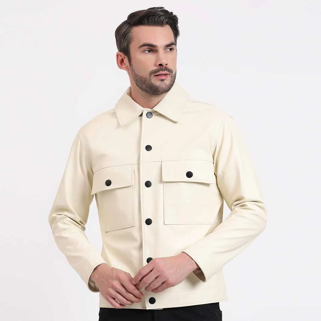 Saint Roy Off White Leather Men's Jackets - Image 2
