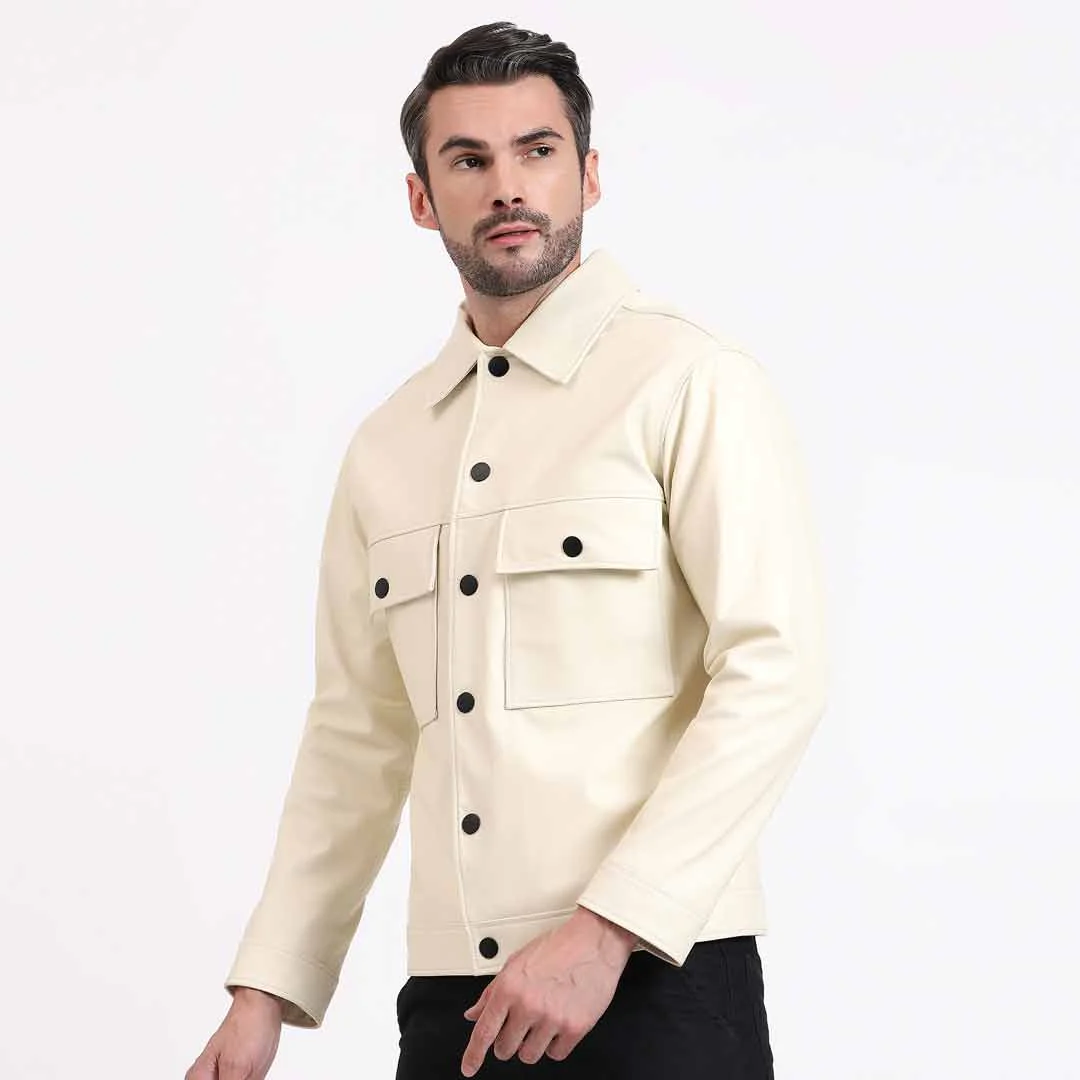 Saint Roy Off White Leather Men's Jackets - Image 3