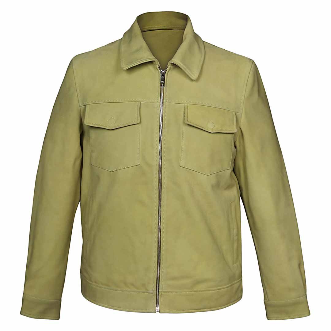 Saint Ruben Lime Suede Leather Men's Jacket With Collars - Image 2