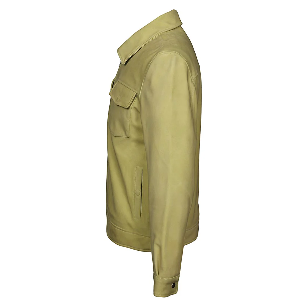 Saint Ruben Lime Suede Leather Men's Jacket With Collars - Image 4