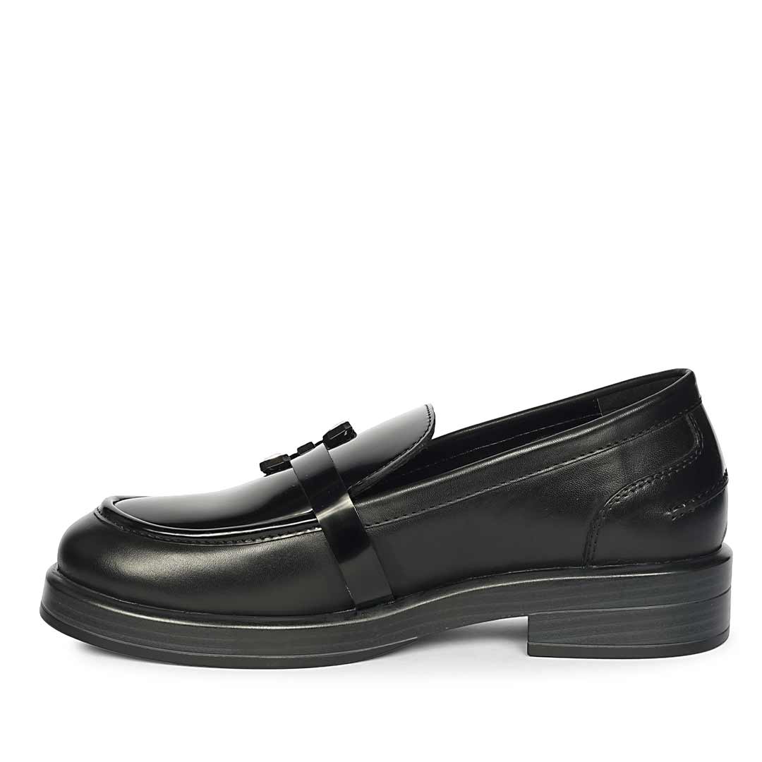 Saint Rue Crystal Buckle Black Abrasivato Leather Moccasins - Image 3