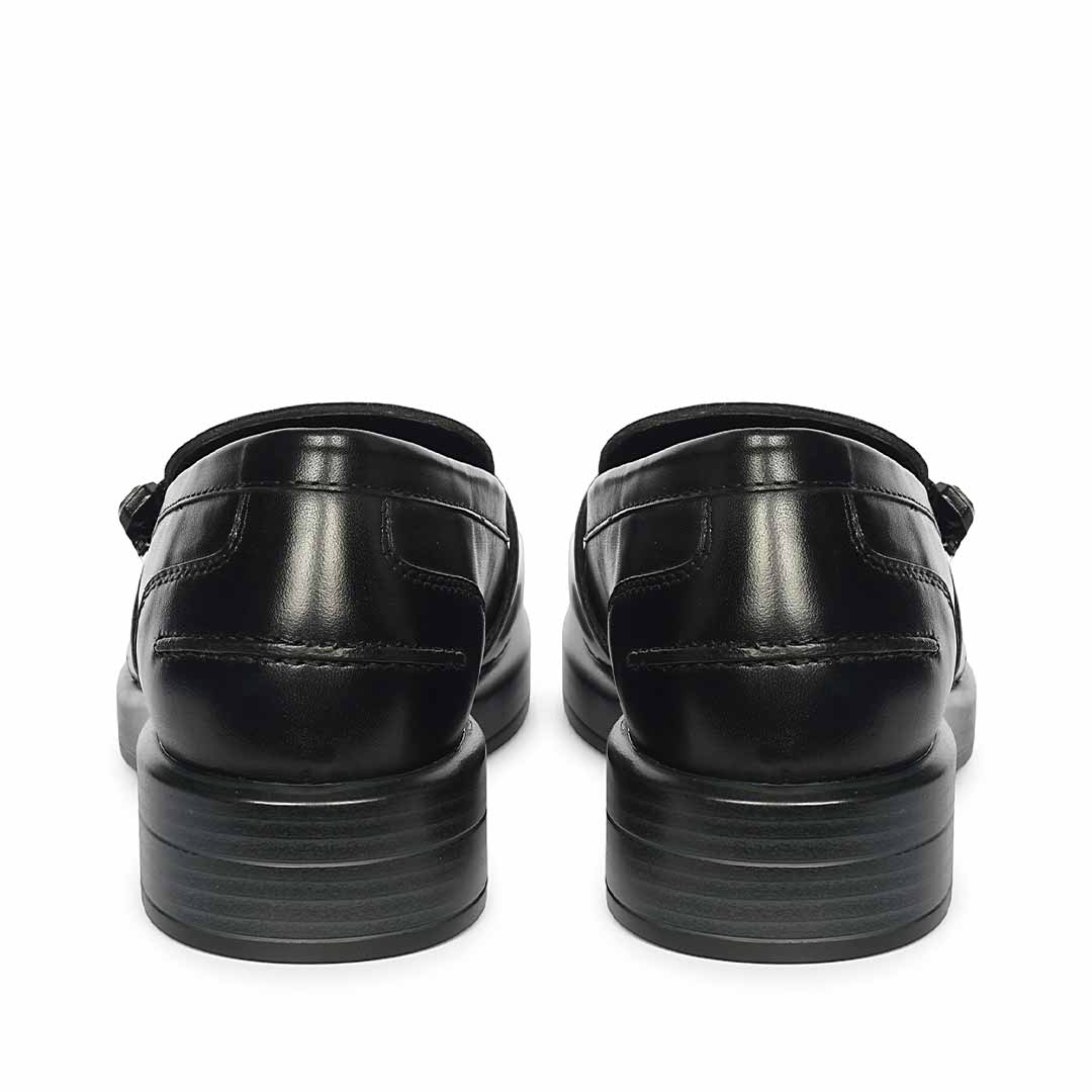 Saint Rue Crystal Buckle Black Abrasivato Leather Moccasins - Image 5