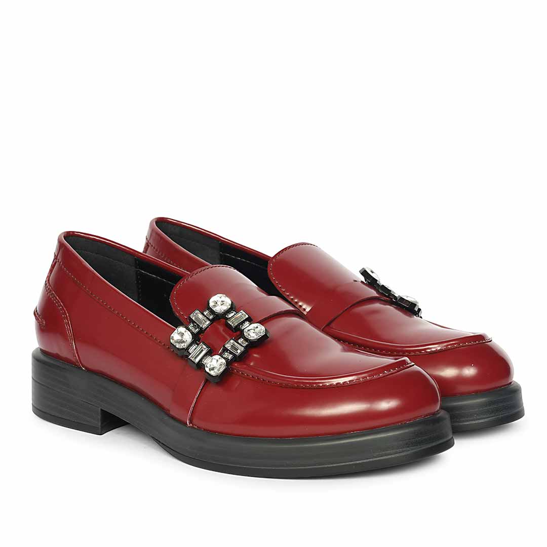 Saint Rue Crystal Buckle Cherry Abrasivato Leather Moccasins - Image 2