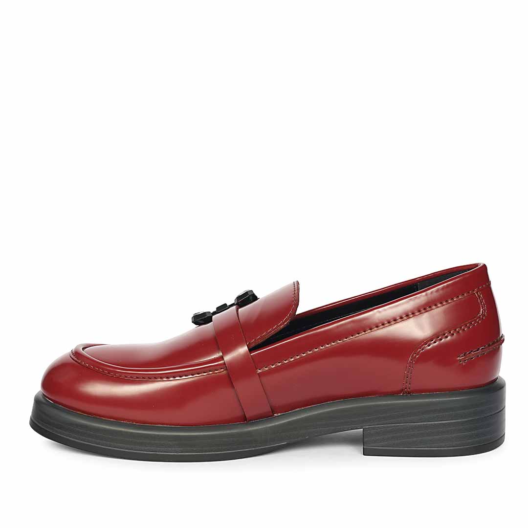 Saint Rue Crystal Buckle Cherry Abrasivato Leather Moccasins - Image 3
