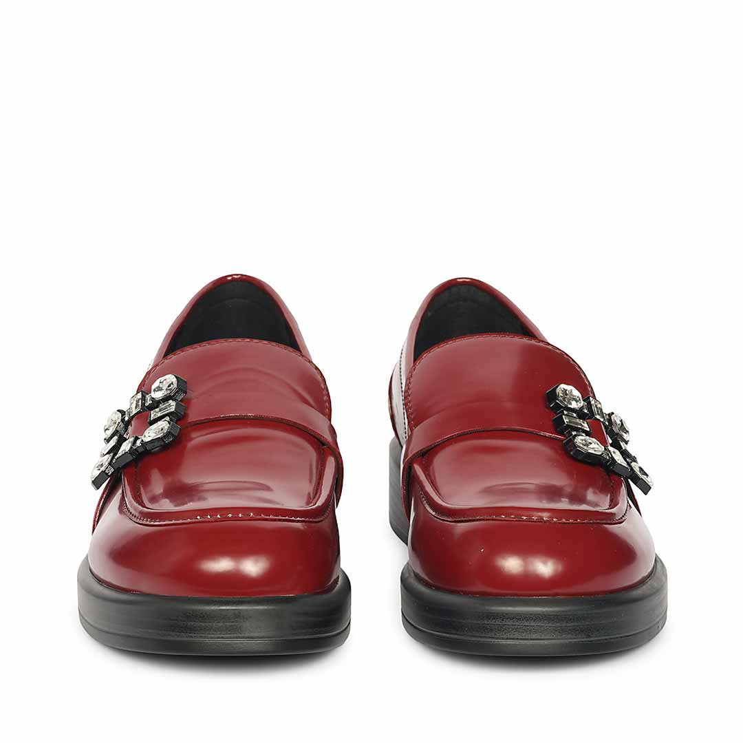 Saint Rue Crystal Buckle Cherry Abrasivato Leather Moccasins - Image 4