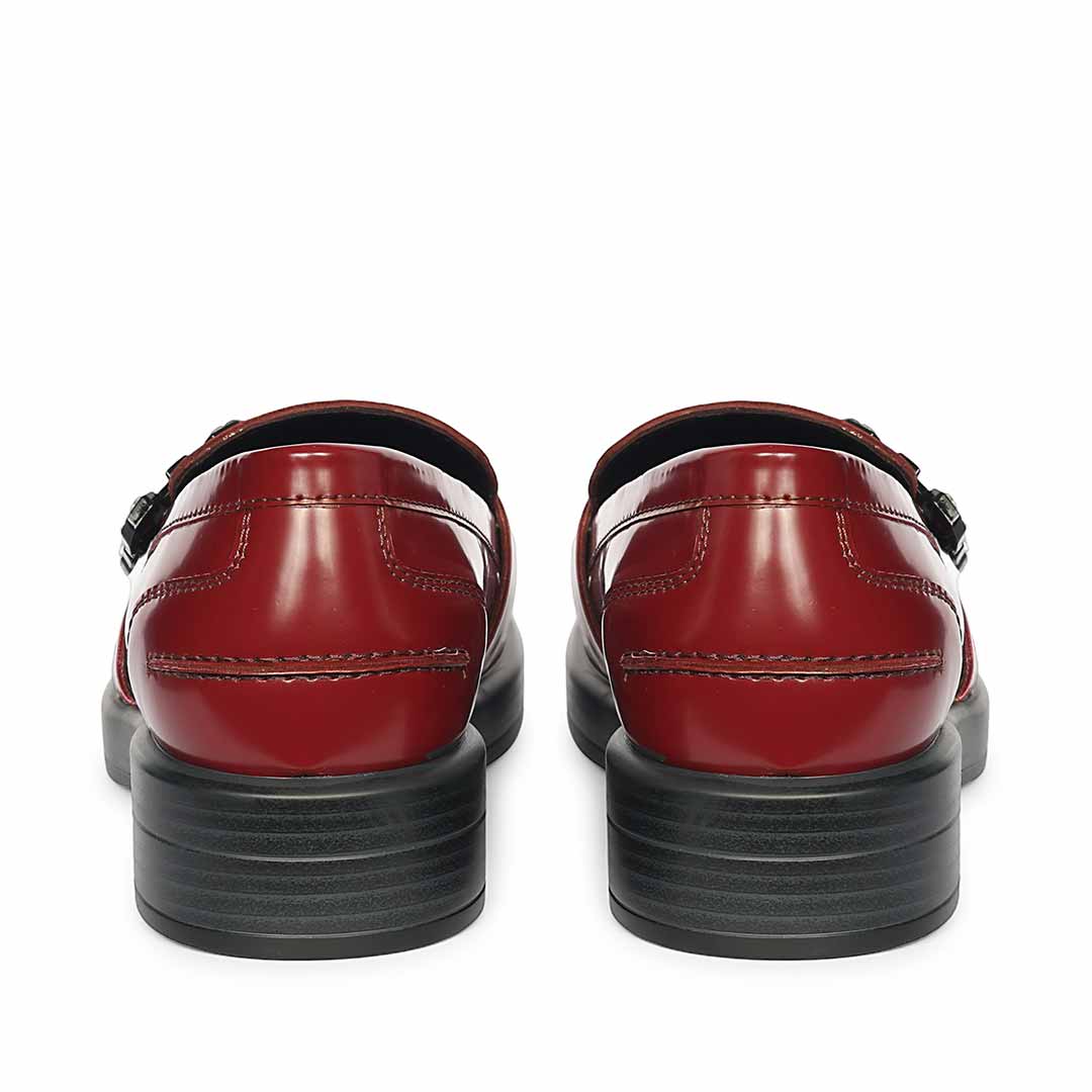 Saint Rue Crystal Buckle Cherry Abrasivato Leather Moccasins - Image 5