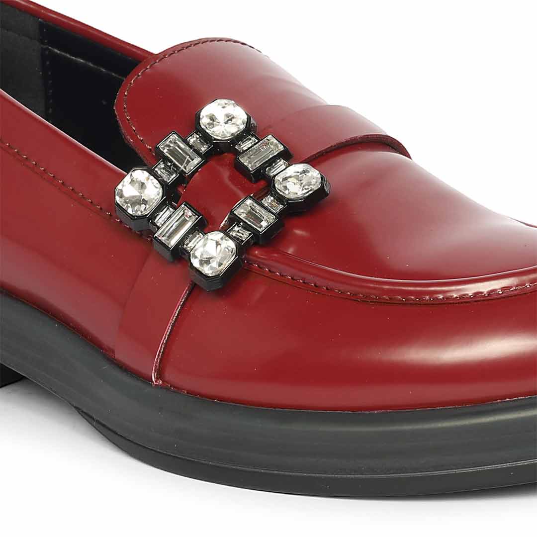 Saint Rue Crystal Buckle Cherry Abrasivato Leather Moccasins - Image 6