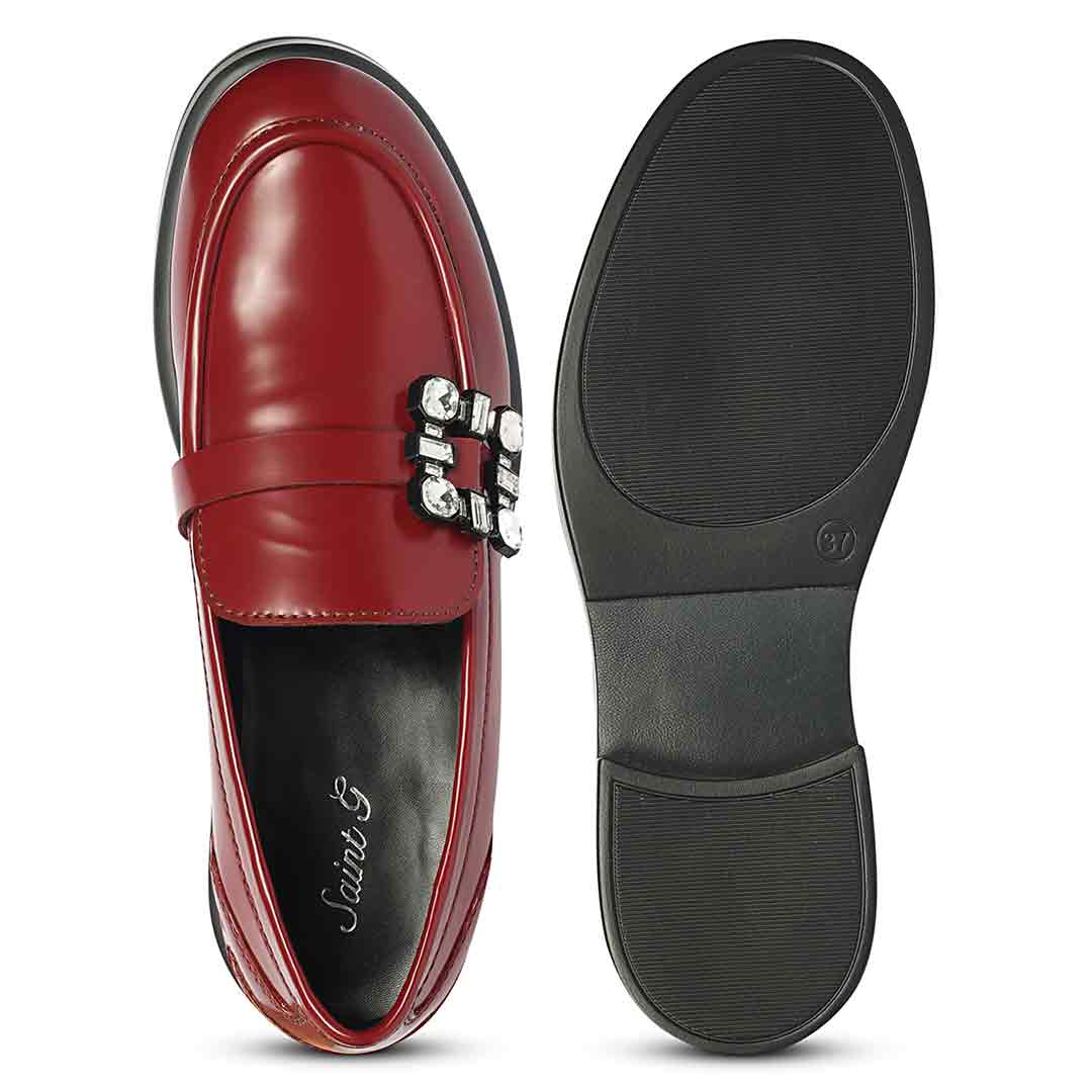 Saint Rue Crystal Buckle Cherry Abrasivato Leather Moccasins - Image 7
