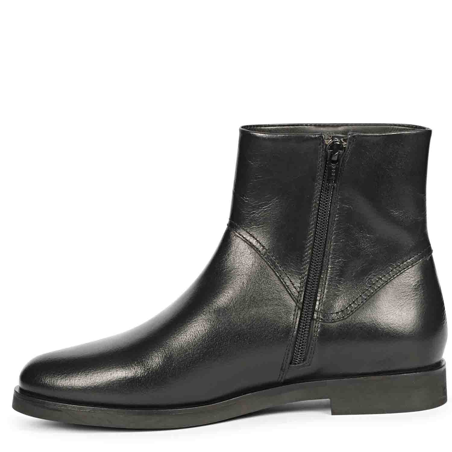 Saint Ryann Black Leather Handcrafted InSide Zippers Ankle Boots - Image 4