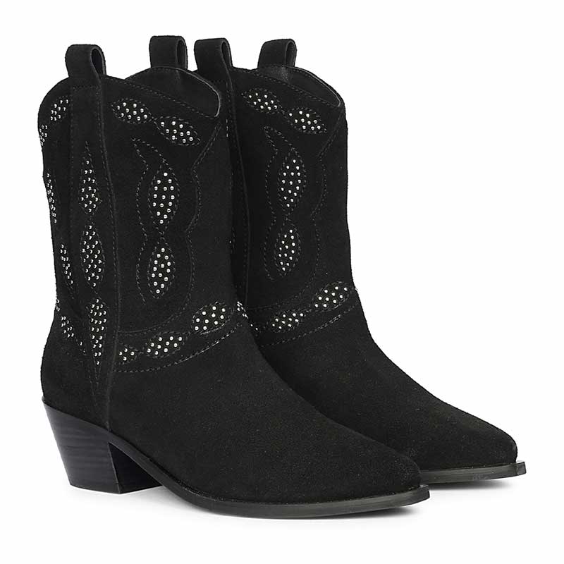 Saint Ryleigh Silver Studded Black Suede Leather Boots - Image 3