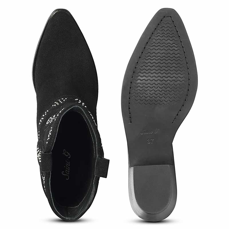 Saint Ryleigh Silver Studded Black Suede Leather Boots - Image 7