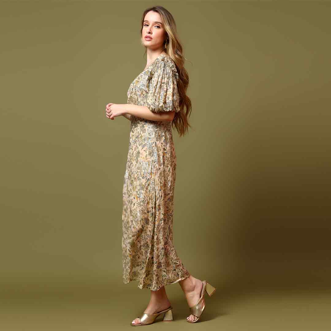 Saint Womens Beige Floral Printed One-Shoulder Maxi Dress - Image 2