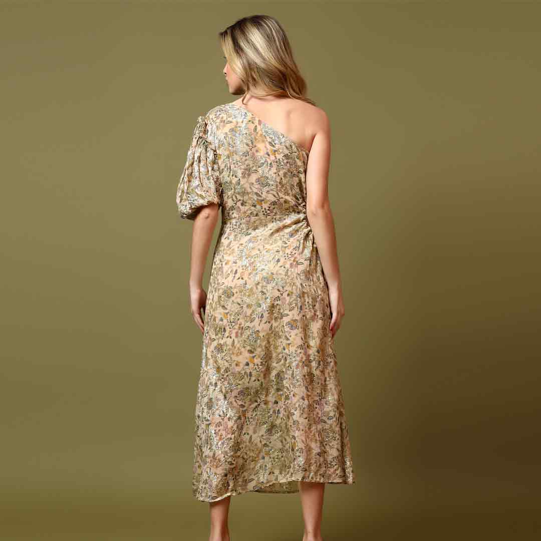 Saint Womens Beige Floral Printed One-Shoulder Maxi Dress - Image 4