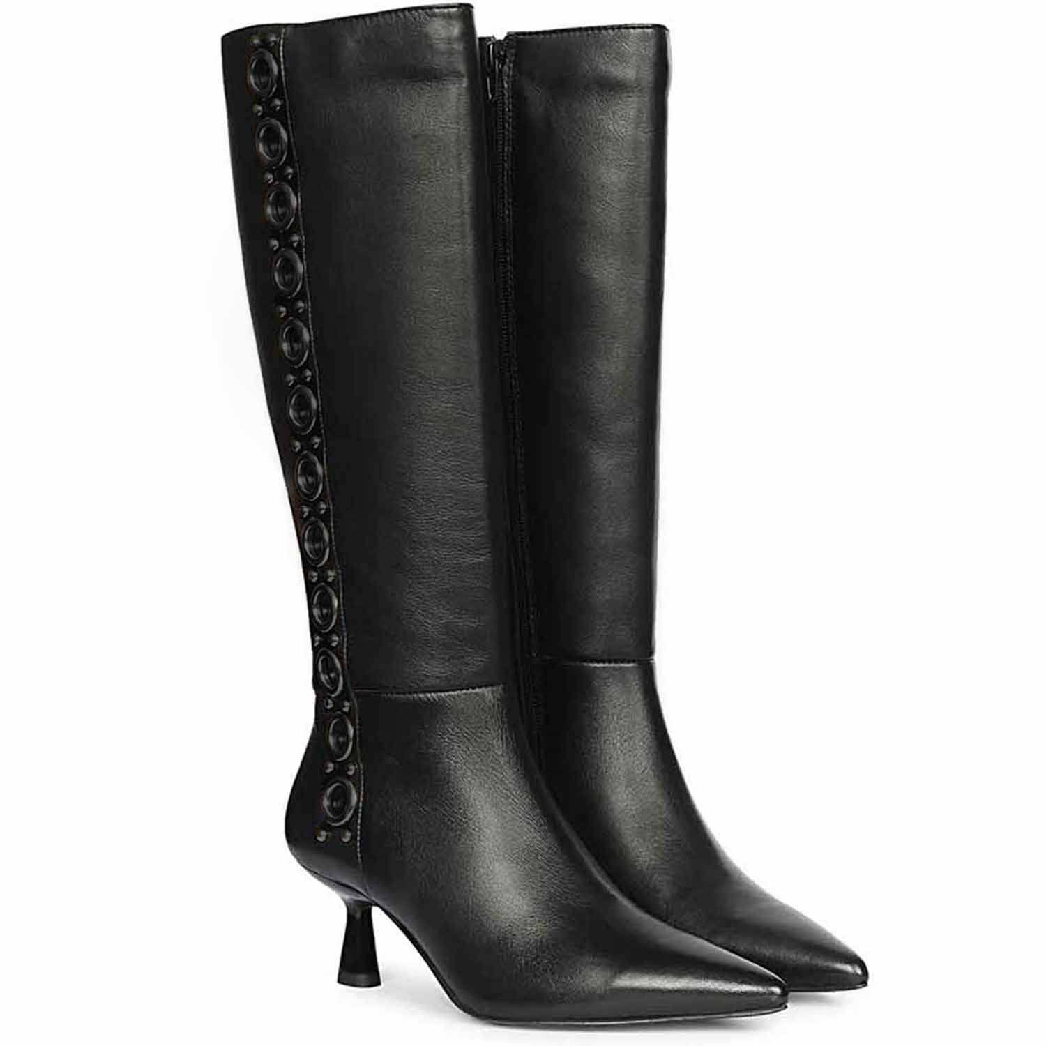 Saint Sadie Black Metal Muse Black Leather Tall Boots - Image 2