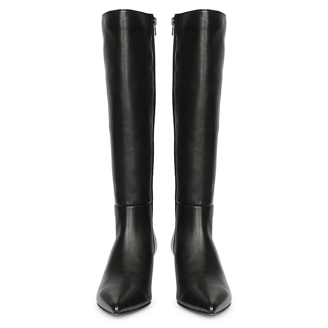 Saint Sadie Black Metal Muse Black Leather Tall Boots - Image 4