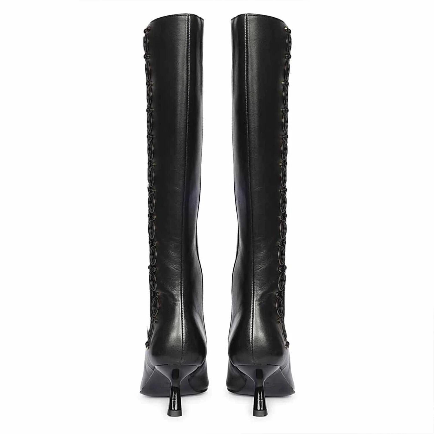 Saint Sadie Black Metal Muse Black Leather Tall Boots - Image 5