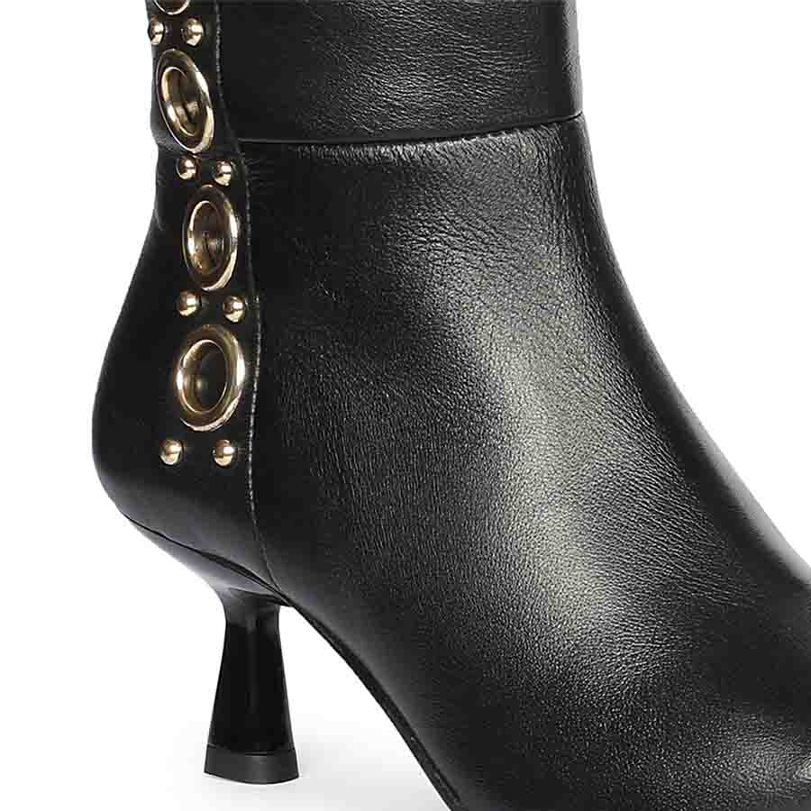 Saint Sadie Gold Metal Muse Black Leather Tall Boots - Image 6