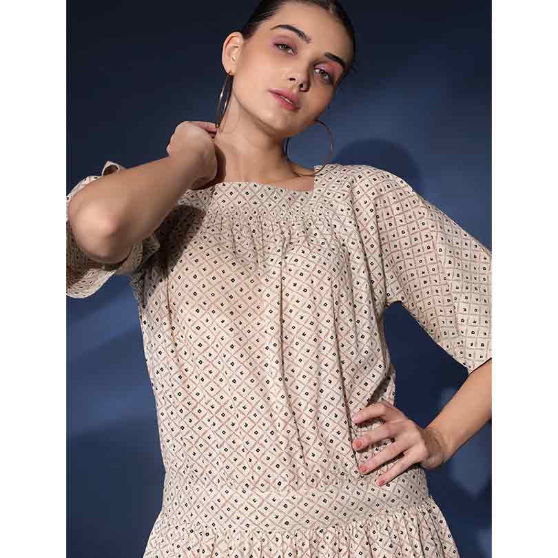 Saint Womens Ivory Printed Cotton Cambric Short Dress - Image 5