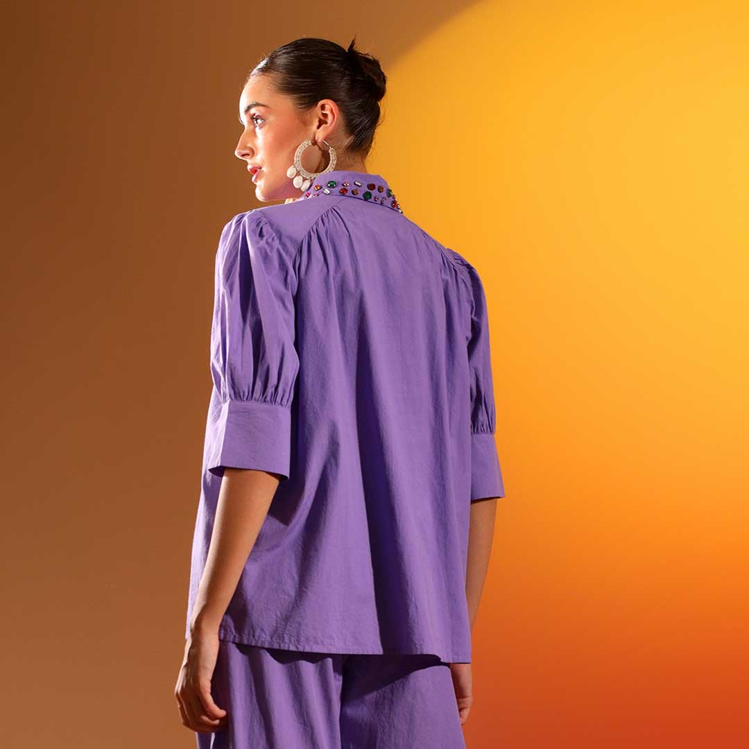 Saint Womens Amethyst Embellished Cotton Shirt - Image 3