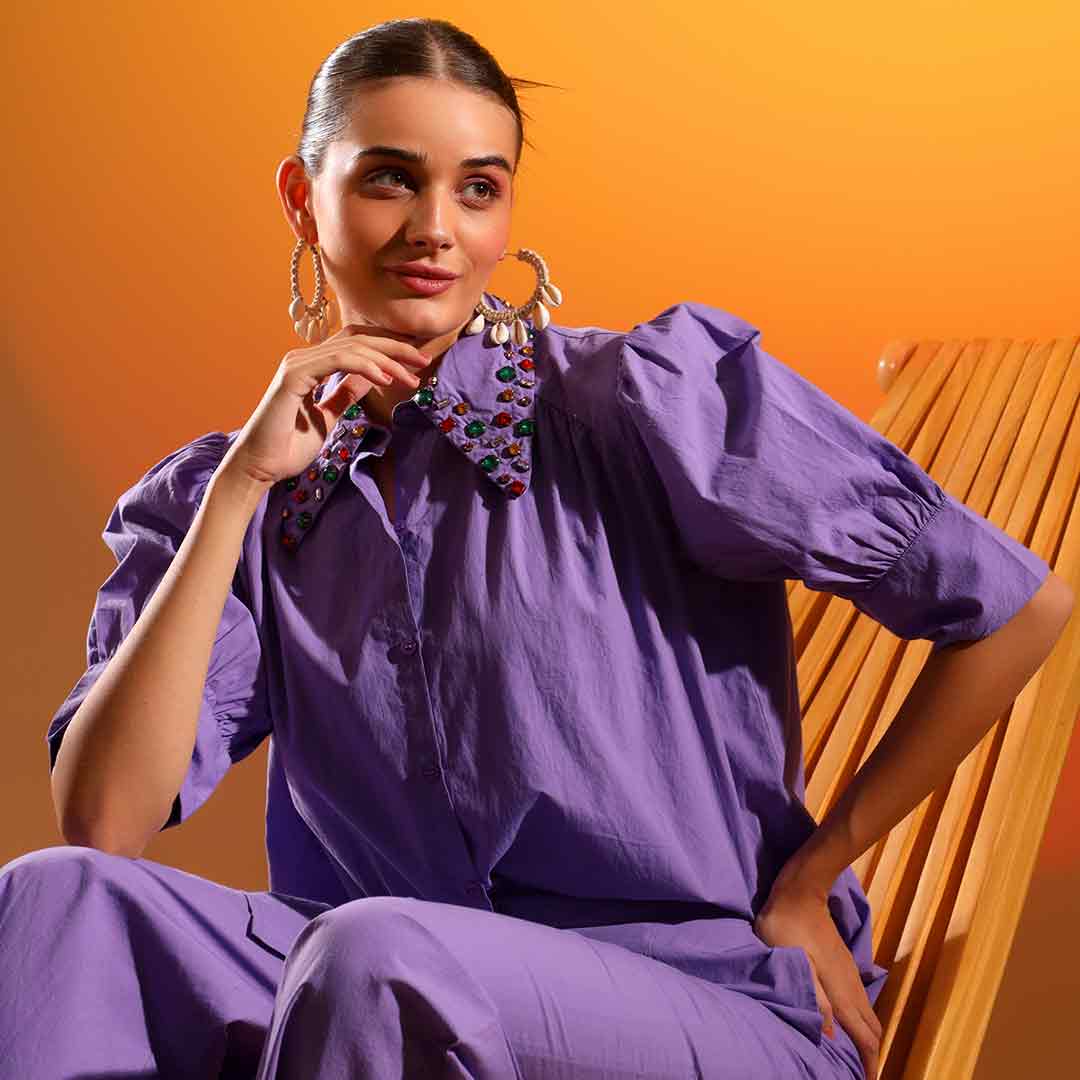 Saint Womens Amethyst Embellished Cotton Shirt - Image 4