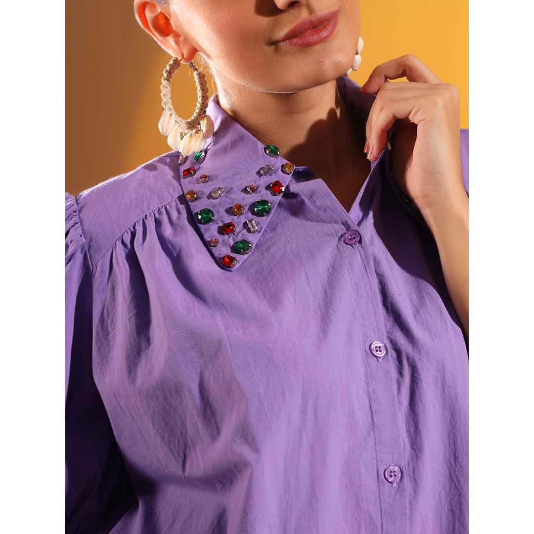 Saint Womens Amethyst Embellished Cotton Shirt - Image 5