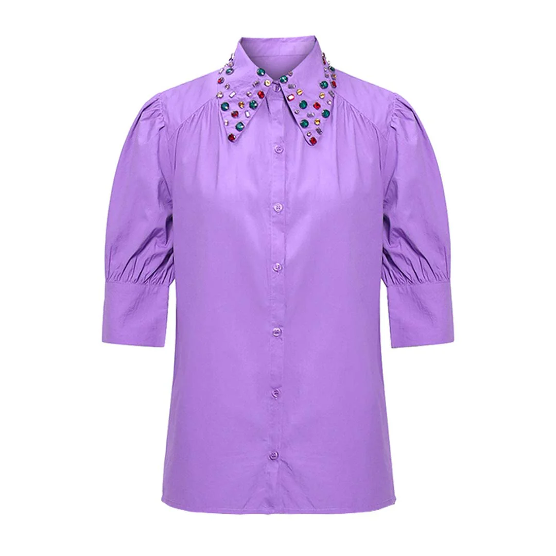 Saint Womens Amethyst Embellished Cotton Shirt - Image 6