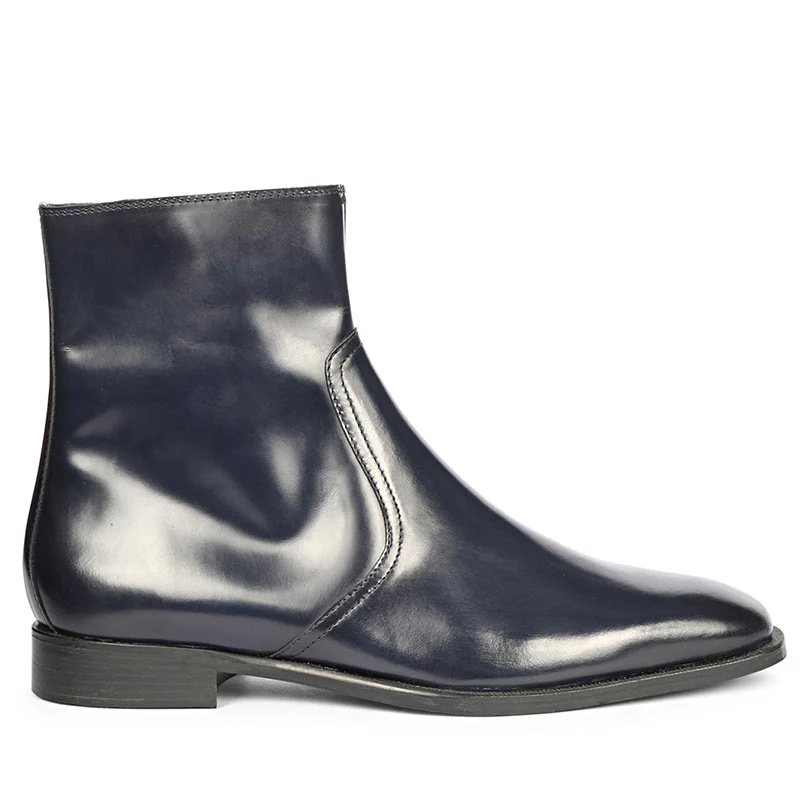 Saint Salvatore Blue Abrasivato Leather High Ankle Boots