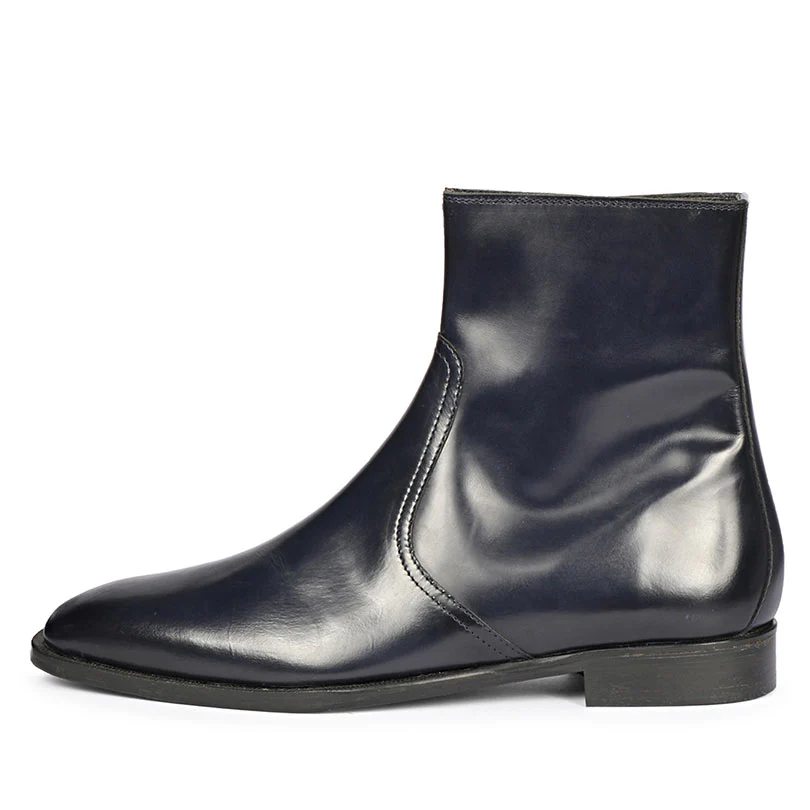 Saint Salvatore Blue Abrasivato Leather High Ankle Boots - Image 3