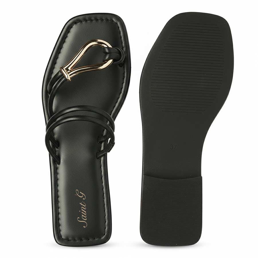 Saint Saura Black Metal Trim Leather Flats - Image 5