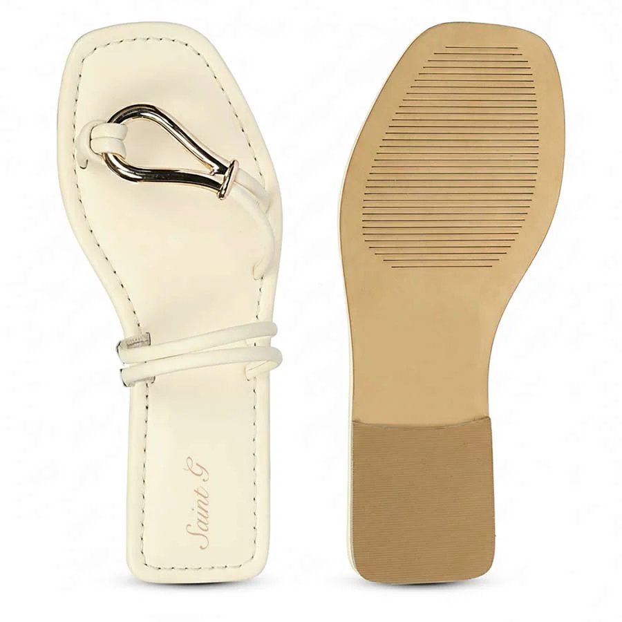 Saint Saura Off White Metal Trim Leather Flats - Image 4