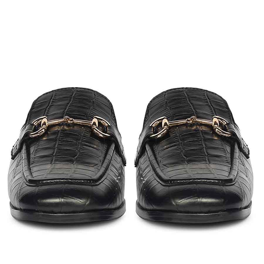 Saint Savannah Croc Embossed Black Leather Horsebit Moccasins - Image 4