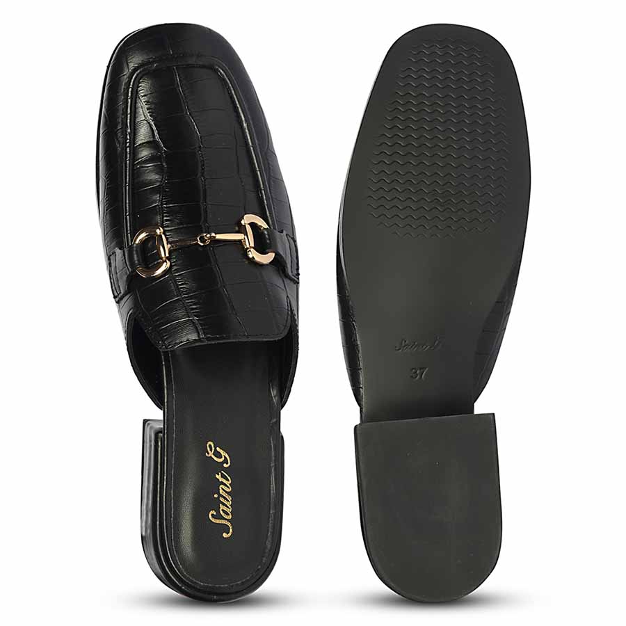 Saint Savannah Croc Embossed Black Leather Horsebit Moccasins - Image 6