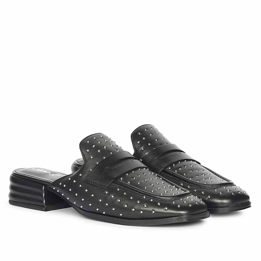 Saint Savannah Studded Black Leather Moccasins - Image 2