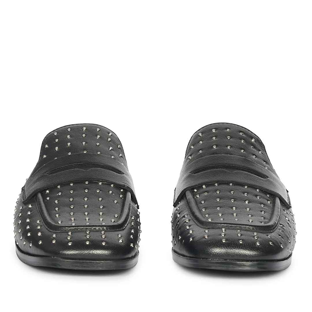 Saint Savannah Studded Black Leather Moccasins - Image 3